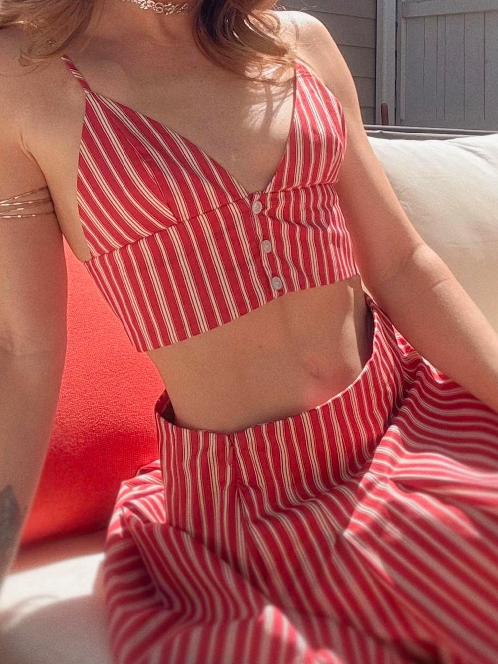 New ZARA Striped Button-Front Crop Top